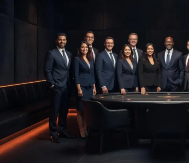 Executive leadership team of Sable Circle standing in a modern lounge setting